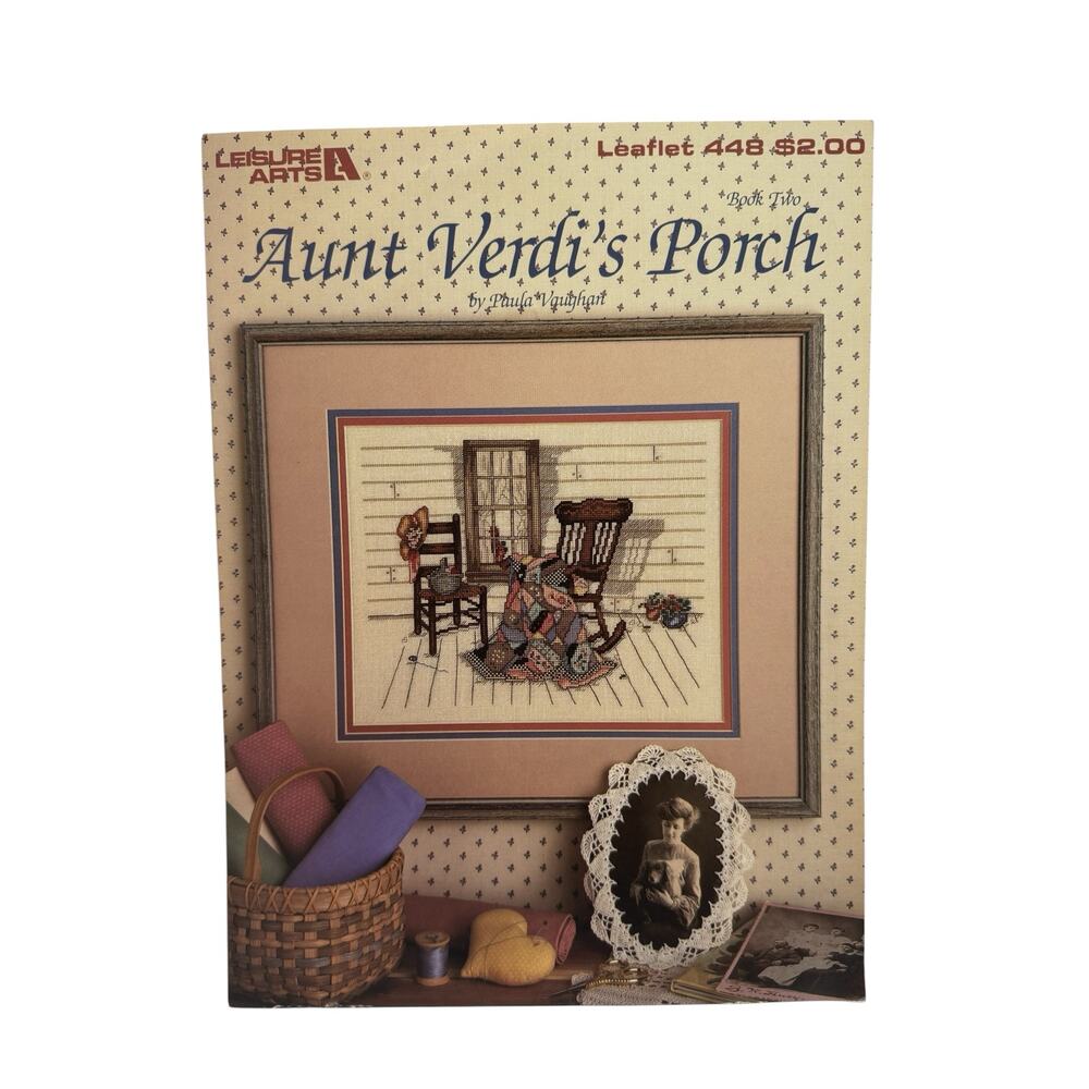 Vintage Aunt Verdi’s Porch Country Scene Cross Stitch Leaflet #448 Leisure Arts